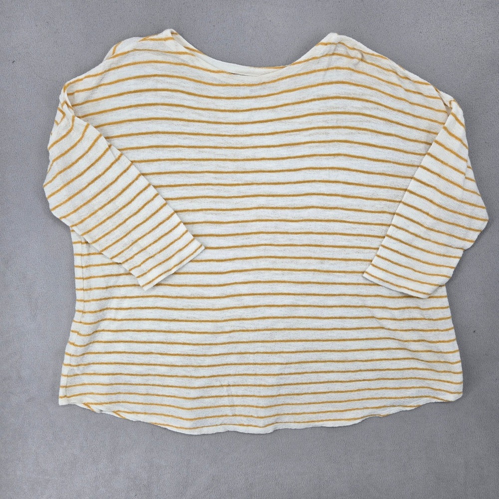 J. Jill‎ Large Striped Knit Top Womens Coastal Casual Mustard White